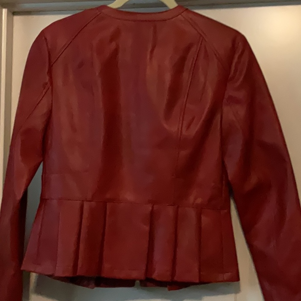 INC International Concepts faux Red Leather Jacket Peplum Style - Picture 7 of 10